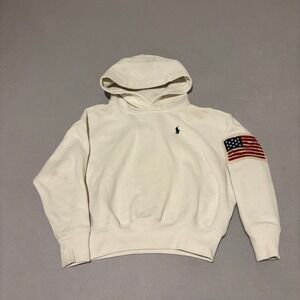 Polo Ralph Lauren Kids Cream American Flag Spellout Hoodie White Small 7 Classic